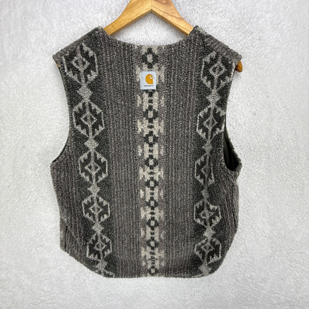 Carhartt Vest Aztec Pile Lining Mens Small VP166 Dark Olive Green - Picture 4 of 10